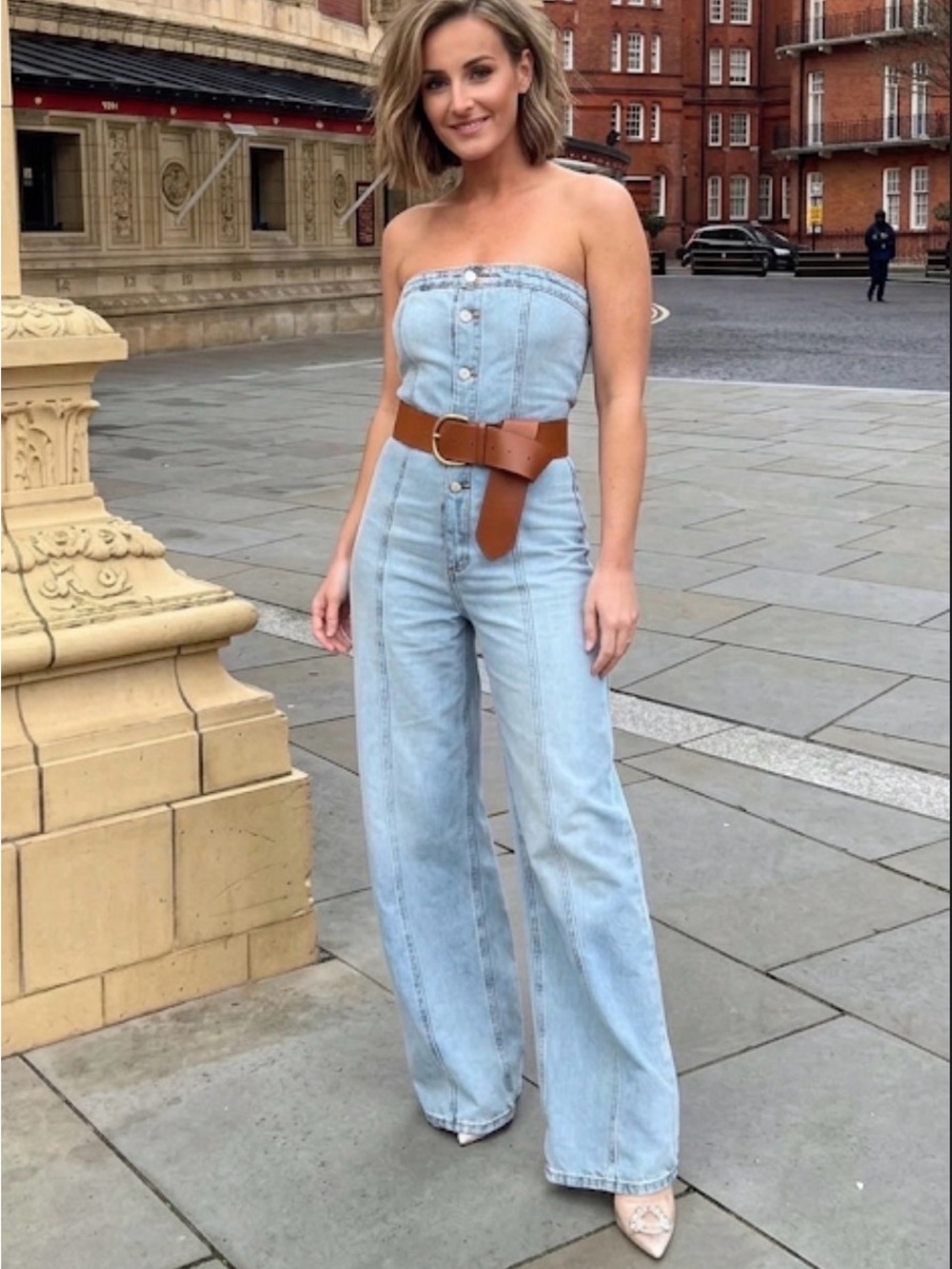 ZARA - women’s Denim strapless light wash blue jeans jumpsuit wide leg cotton M - Picture 3 of 11